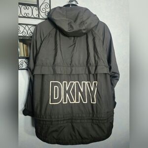 DKNY Black White Stripe Windbreaker Mesh Lined Jacket